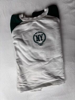 Crop long sleeve NY Tee - White & Green Sleeves